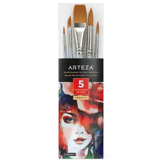 Arteza&reg; Synthetic Watercolor 5 Piece Brush Set {1}