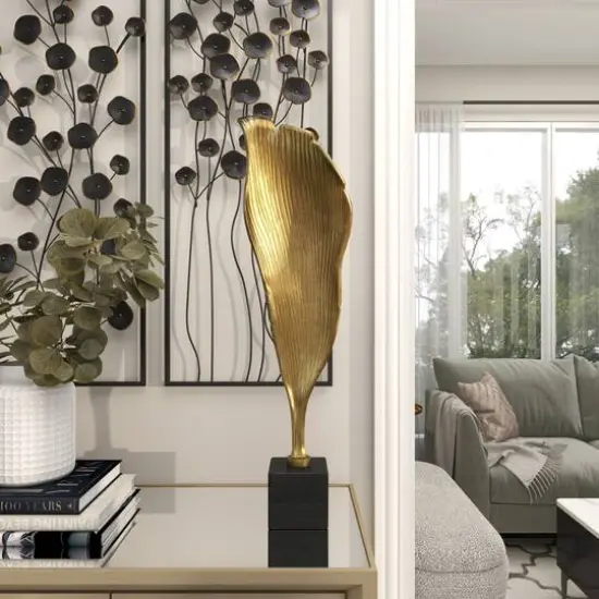 39.75" Gold Aluminum Textured Abstract Leaf Sculpture D&eacute;cor {5}