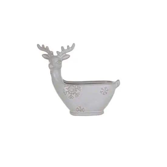 Hello Honey&reg; 5.5" White Stoneware Deer Shaped Bowl with Snowflakes & Reactive Glaze {1}
