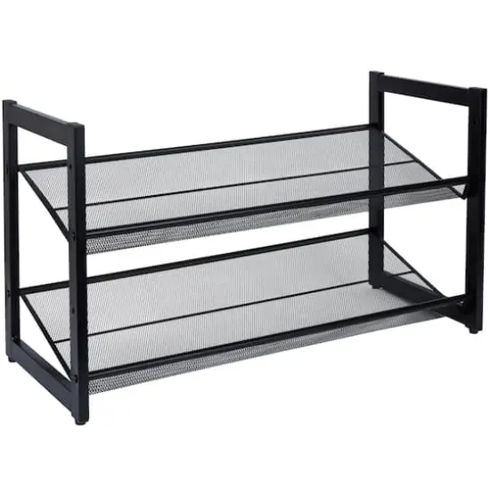 Organize It All 30" Black 2 Tier Adjustable Mesh Shoe Rack {1}