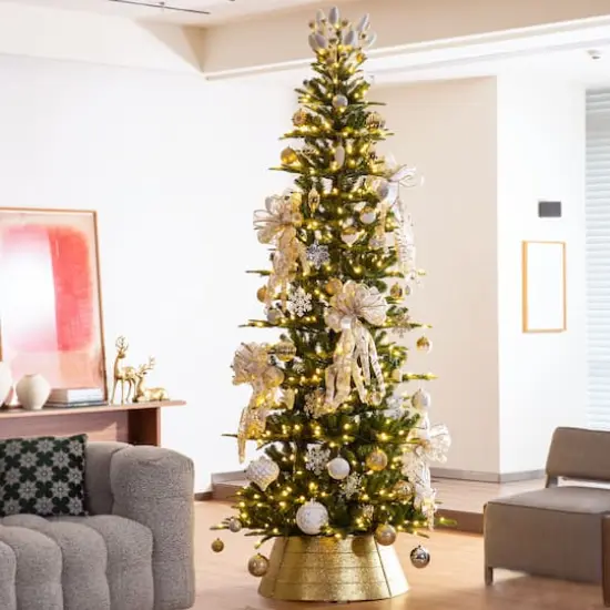 Glitzhome&reg; 2ft. Gold Glitter Metal Tree Collar {7}