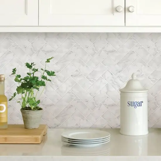 InHome Herringbone Carrara Peel & Stick Backsplash Tiles {3}