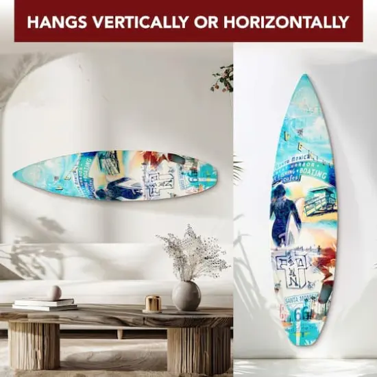 American Art Decor Dogtown Collage Surfboard Plaque Wall Sign - 15" x 59.625" {4}