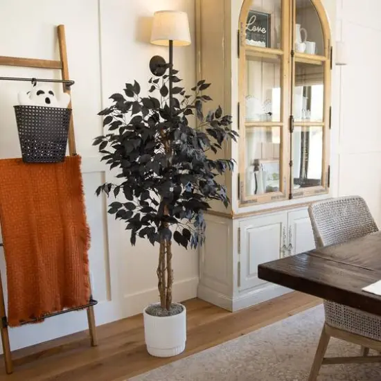 4ft. Artificial Halloween Black Ficus Tree with Natural Trunk {7}
