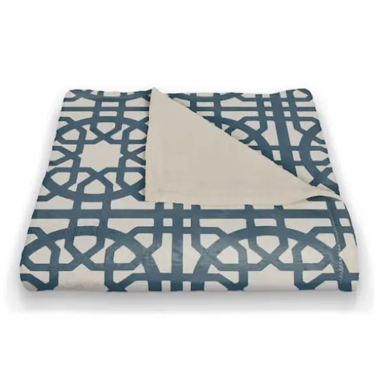 Blue Geometric Tile Coral Fleece Blanket {3}