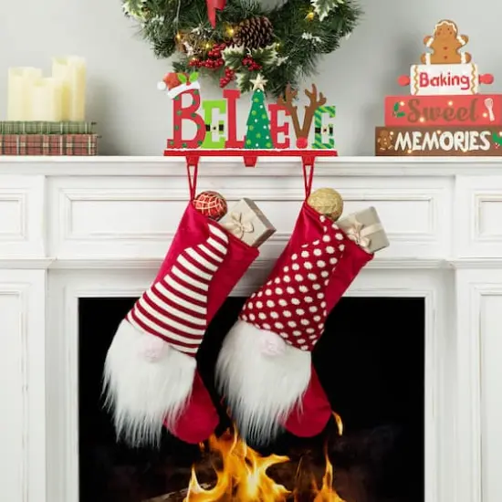 Glitzhome&reg; 14.5'' BELIEVE Metal Christmas Stocking Holder {4}