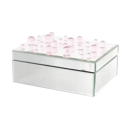 9.75" x 7" x 4.75" Silver Glass Mirrored Decorative Jewelry Box with Pink Bubble Textured Balls {1}
