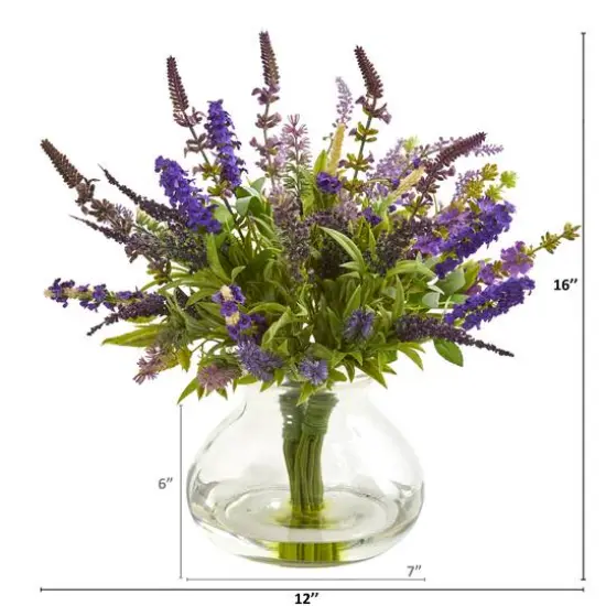 16" Lavender Bouquet Arrangement in Vase {3}