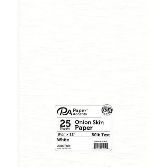 PA Paper&trade; Accents 8.5" x 11" 50lb. White Onion Skin Paper, 25 Sheets {1}