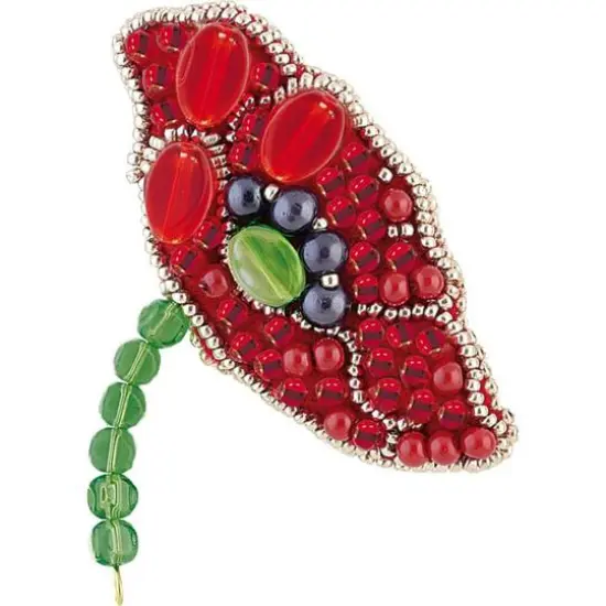 Crystal Art Beadwork Red Petals Brooch Kit {1}