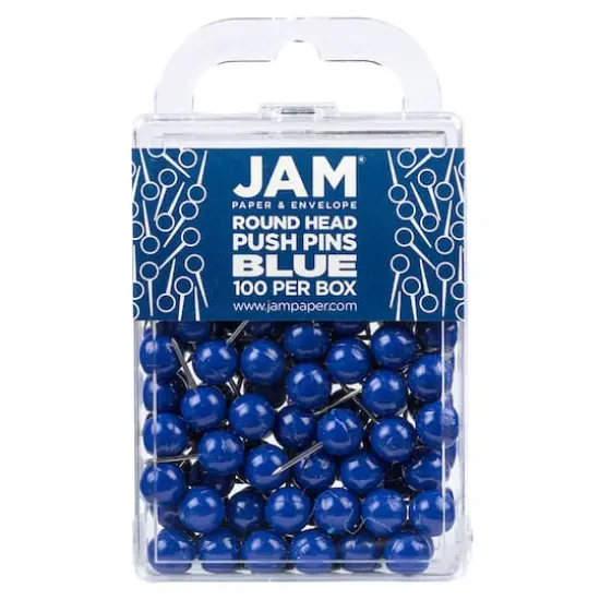 JAM Paper Colorful Round Push Pins, 100ct. Blue {1}