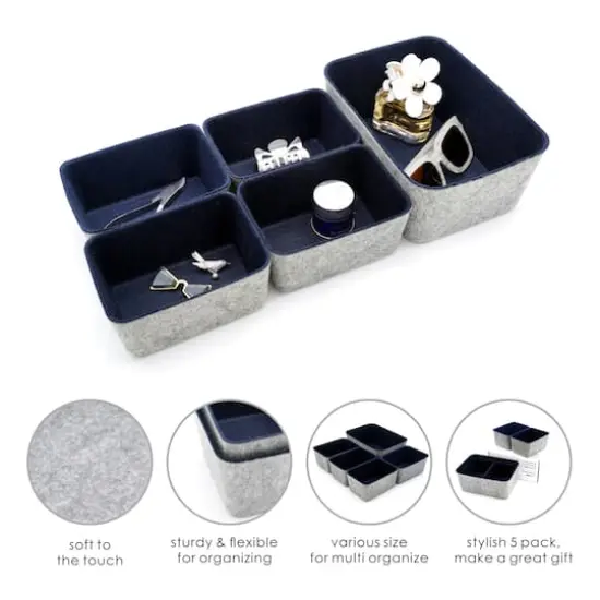 Welaxy Felt 5 Piece Drawer Organizer Bins Navy {4}