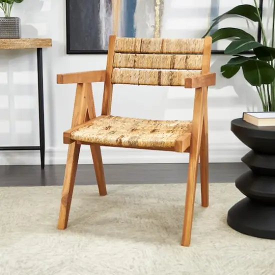 Brown Teak Wood Mid-Century Accent Chair {3}