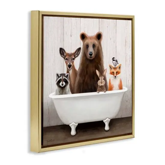 Stupell Industries Woodland Creatures Antique Bathtub Floater Framed Art Gold {4}
