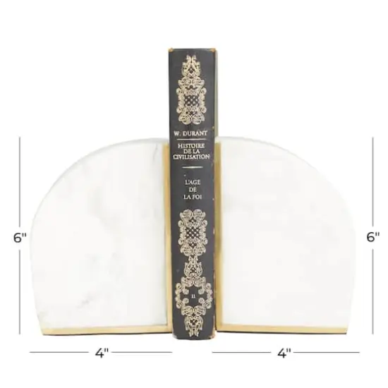 CosmoLiving by Cosmopolitan White Marble Glam Bookends, 6" x 4" x 2" {8}
