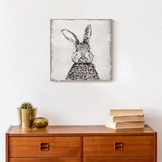 Ink Drawing Bunny Burlap Canvas Wall Art {4}