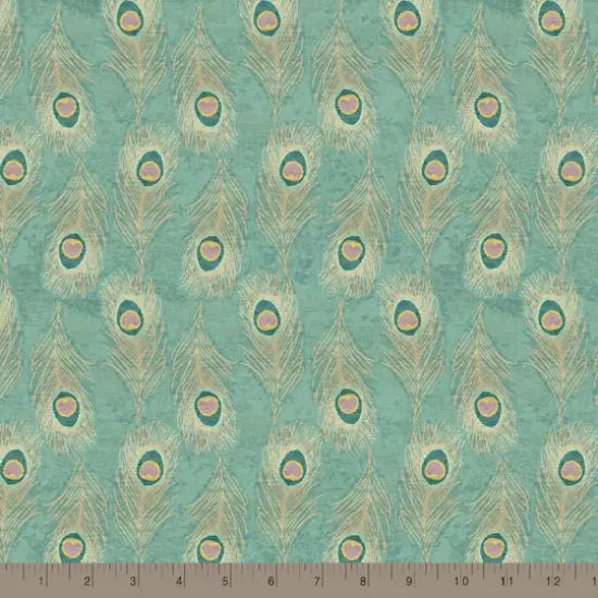 Springs Creative Mint Peacock Feathers Cotton Fabric {3}