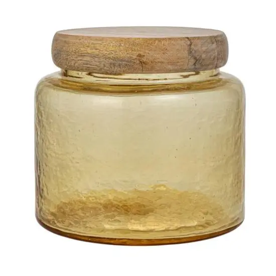 Hello Honey&reg; Yellow & Whitewash Hammered Glass Jar with Mango Wood Lid {10}
