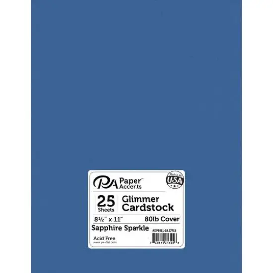 PA Paper&trade; Accents Glimmer 8.5" x 11" Cardstock, 25 Sheets Sapphire Sparkle {1}