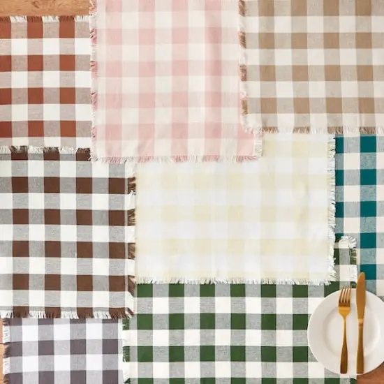 DII&reg; Heavyweight Check Fringed Cotton Placemats, 6ct. Hunter Green {7}