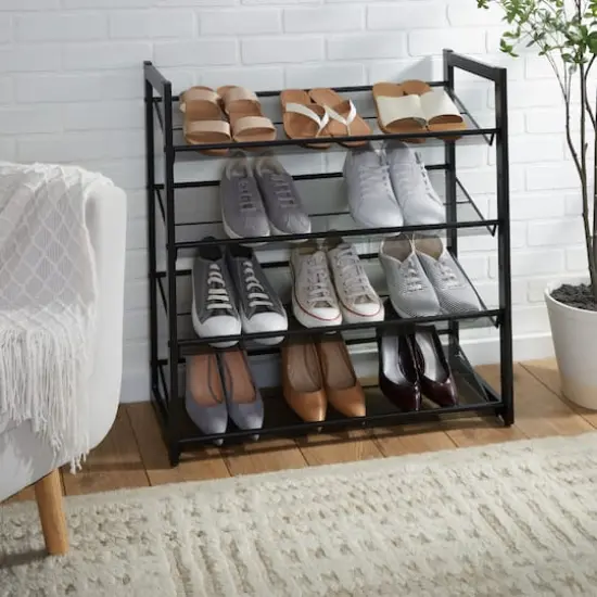 Organize It All Black 30" Wide 4 Tier Adjustable Mesh Shoe Rack {4}
