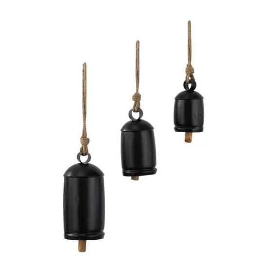 Black Metal Bohemian Decorative Cow Bell, Set of 3" 13", 8", 7" {6}