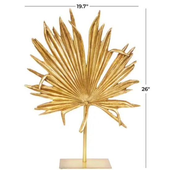 26" Gold Leaf Textured Metallic Palm Sculpture with Stand {7}