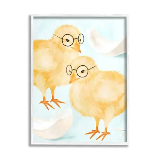 Stupell Industries Easter Chicks Hatched Eggs Yellow Birds Round Glasses Framed Giclee Art White {1}