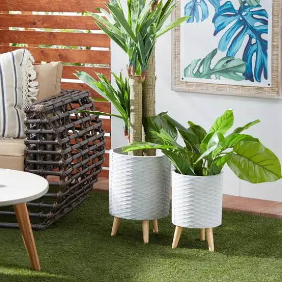 Light Gray Cylinder Polystone Contemporary Planter Set {6}