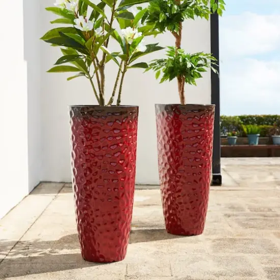 Glitzhome&reg; 31" Eco-Friendly Honeycomb Textured Tall Plastic Planters, 2ct. Red {3}