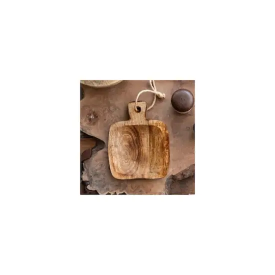 Hello Honey&reg; 9" Hand-Carved Mango Wood Serving Board with Handle & Jute Tie {4}