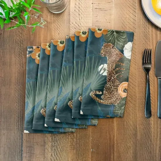 Tropical Cheetah Cotton Twill Dinner Napkin Teal {4}