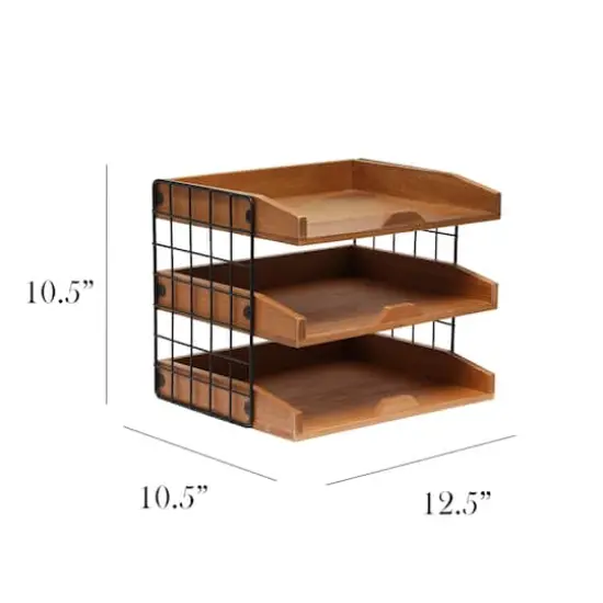Elegant Designs Natural Wood Desk Organizer Letter Tray with 3 Shelves {3}