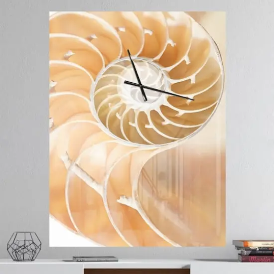 Designart Brown Nautilus Shell Pattern Wall Clock {3}