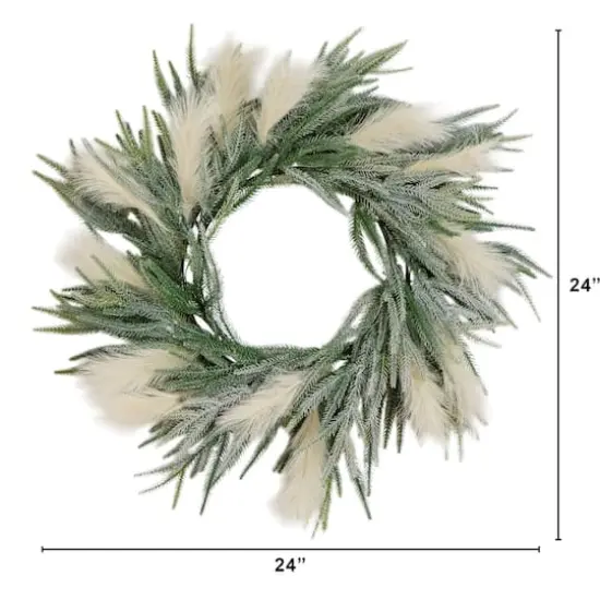 24in. Artificial Balsam Fir Pine and Pampas Wreath with 50 Color Changing LED Lights {3}