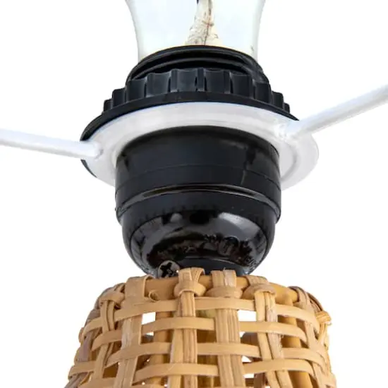 Hello Honey&reg; 21.5" Natural and Black Boho Woven Cane Table Lamp with Linen Shade {8}