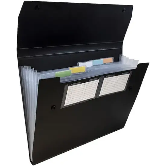 JAM Paper 9" x 13" Black Plastic Snap Closure Accordion Folder {1}