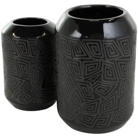 Black Ceramic Vase with Geometric Etchings Set {6}