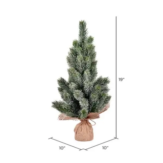 19" Unlit Frosted Spruce Sapling Artificial Christmas Tree in Burlap Base {3}
