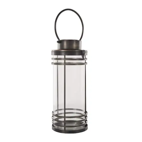 17" Black Metal Candle Lantern with Round Outlines {4}