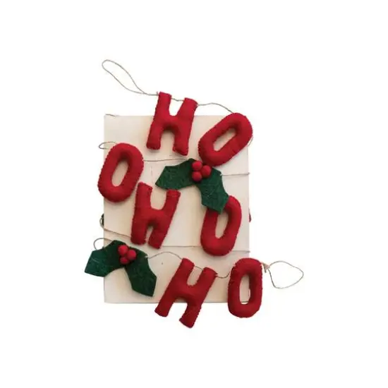 Hello Honey&reg; 6ft. Handmade Wool Felt "HO HO HO" with Holly Leaves & Berries Garland {4}