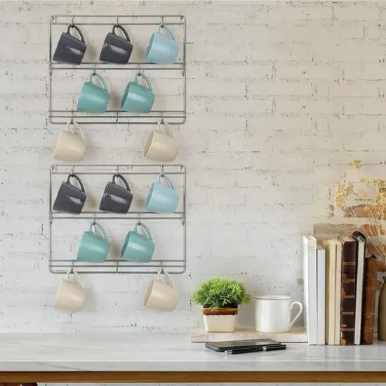 NEX&trade; Silver 3-Tier Metal Wall Mounted Coffee Cup Holder Set {6}