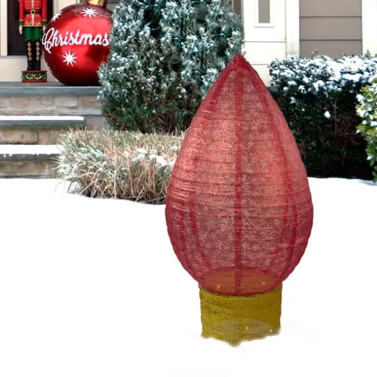 42" Pre-Lit Twinkling LED Red Glitter Light Bulb Christmas Yard Art Decoration {5}