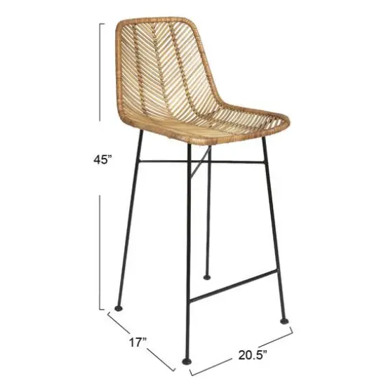 Hello Honey&reg; 40.5" Beige Rattan Bar Stool with Black Metal Frame {5}