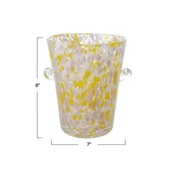 Hello Honey 2 Quart Hand-Blown Confetti Glass Ice Bucket with Handles, Yellow, Pink and White {5}
