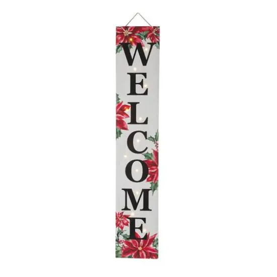 Glitzhome&reg; 42" Lighted Wooden Poinsettia WELCOME Porch Sign {1}
