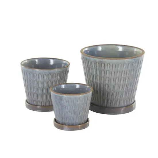 Blue Geometric Oval Patterned Ceramic Planter Set {4}