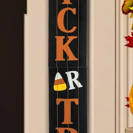 Glitzhome® Orange & Black Wooden Trick or Treat Porch Sign {6}