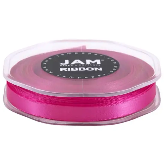 JAM Paper 3/8" x 25yd. Double Faced Satin Ribbon Shocking Pink {5}