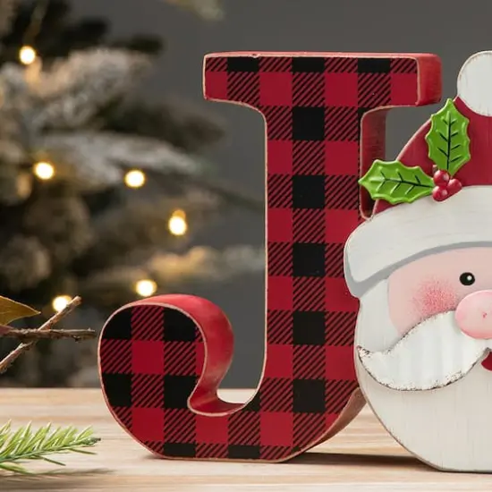 Glitzhome&reg; 11.75'' JOY Wooden Christmas Plaid Table D&eacute;cor {4}